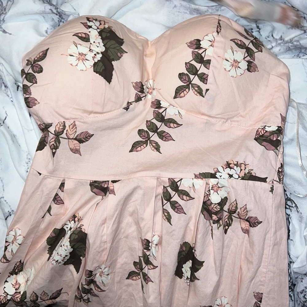 Strapless Floral Pink Summer Dress